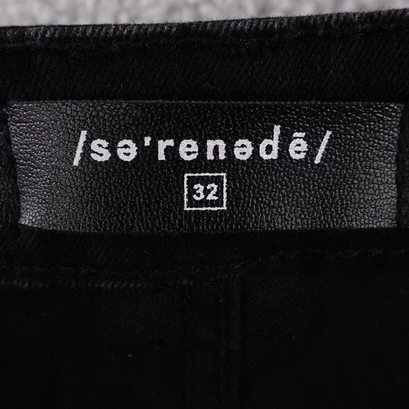 Serenad Designer Mens Black Denim Distressed Bootcut Jeans Size 32x34